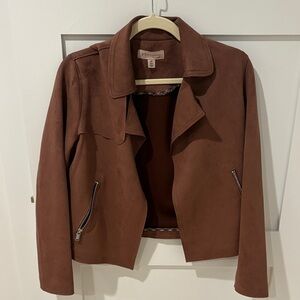 Brown/Red Women's Moto Sweater Jacket(faux suede material)